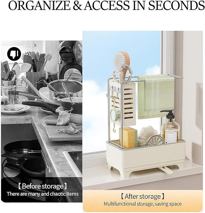 MOUKABAL Sponge Holder for Kitchen Sink, 2-Tier Sink Caddy Organizer - Image 2