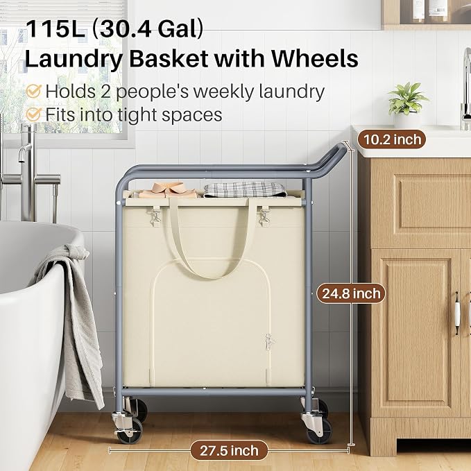 Laundry Basket with Wheels, 150L Large Rolling Laundry Hamper, Heavy-Duty - Image 2