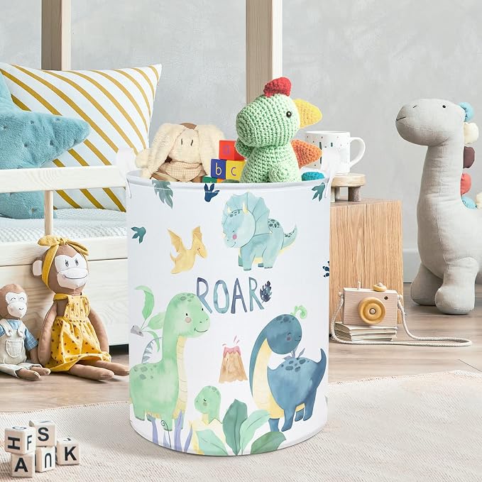 Clastyle 45L Cartoon Green Dinosaur Laundry Basket - Image 2