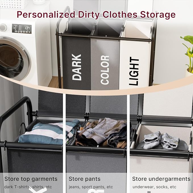 3-Compartment Laundry Cart - Image 3