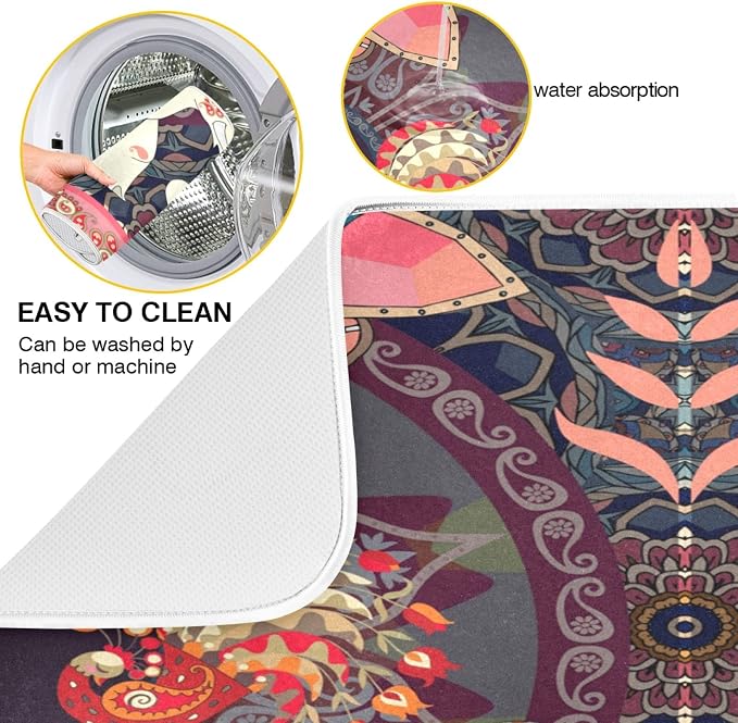 Vintage Indian Elephants Peacock Absorbent Dish Drying Mat, 16 Inch x 18 Inch - Image 5
