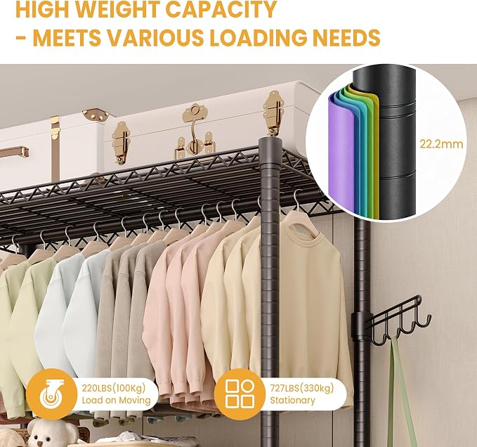 Rolling Clothes Rack, Portable Wire Rack - Image 4