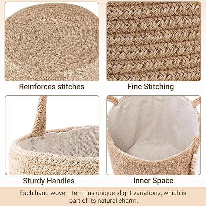 Mkono Tall Wicker Laundry Basket Woven Storage Basket Decorative Natural Rope - Image 4
