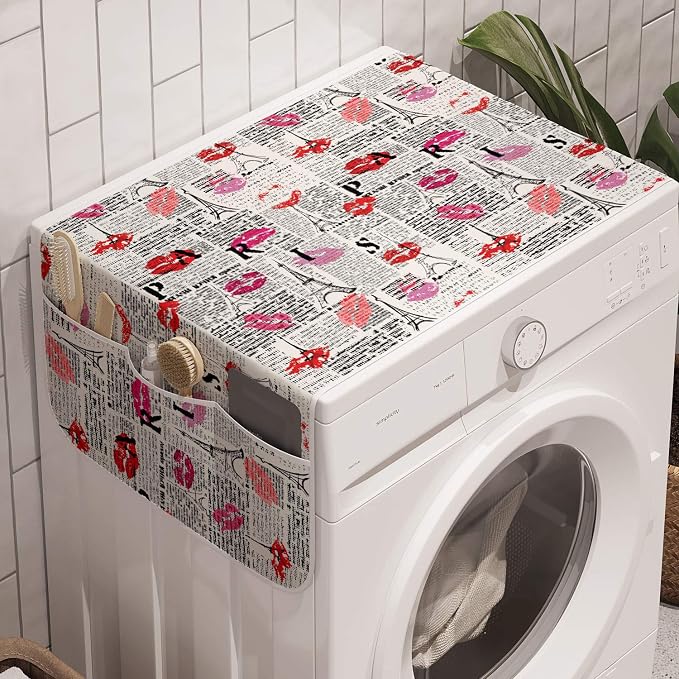 Ambesonne Paris Washing Machine Organizer, Eifel Tower Sketches and Lipstick by Ambesonne
