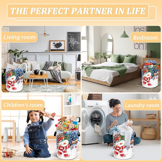 Christmas Laundry Basket, Winter Snowman Laundry Hamper Foldable Waterproof - Image 7