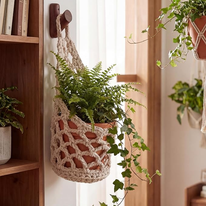 6 Pk Wall Planters for Indoor Macrame Plant Hanger Boho Wall Mounted Flower - Image 3
