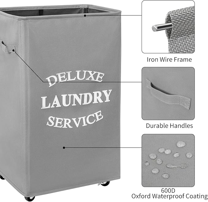 WOWLIVE Large Rolling Laundry Basket Wheels 90L Collapsible Tall Laundry Hamper - Image 4