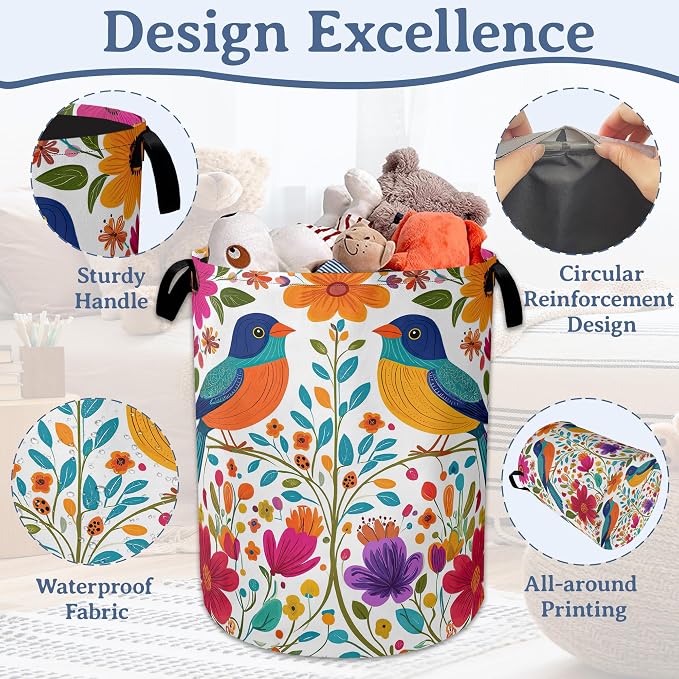 Bird Flower Laundry Basket, Oxford Cloth Mexico Laundry Hamper - Image 4