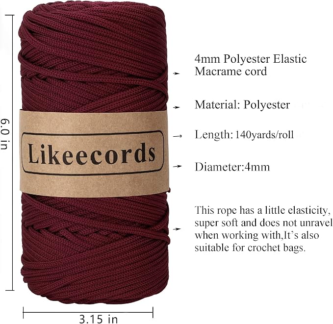 4mm Polyester Braided Macrame Cord 140Yard /426Feet, Elastic Yarn - Image 2