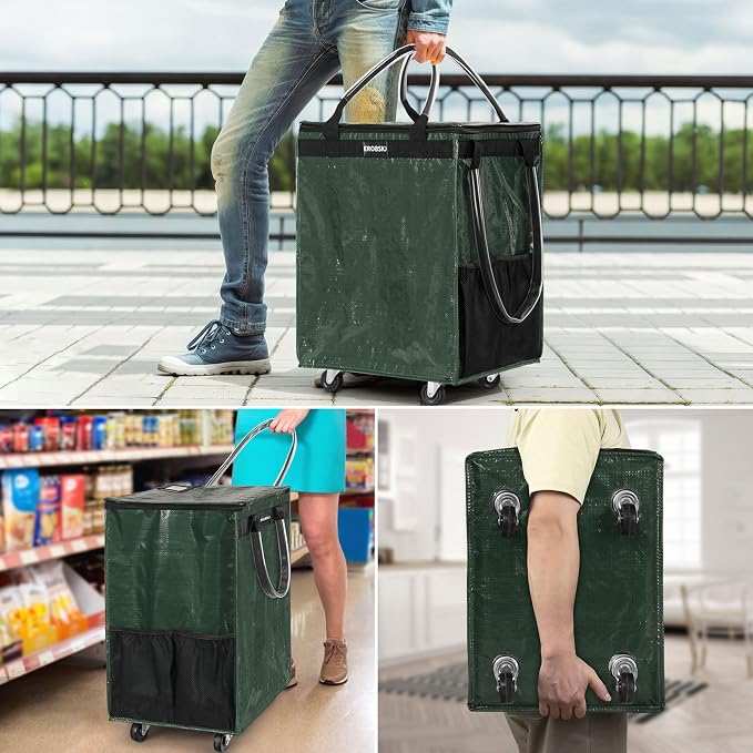 Reusable Grocery Bag on Wheels, Foldable Rolling Tote, Carries Up to 66 lbs - Image 7