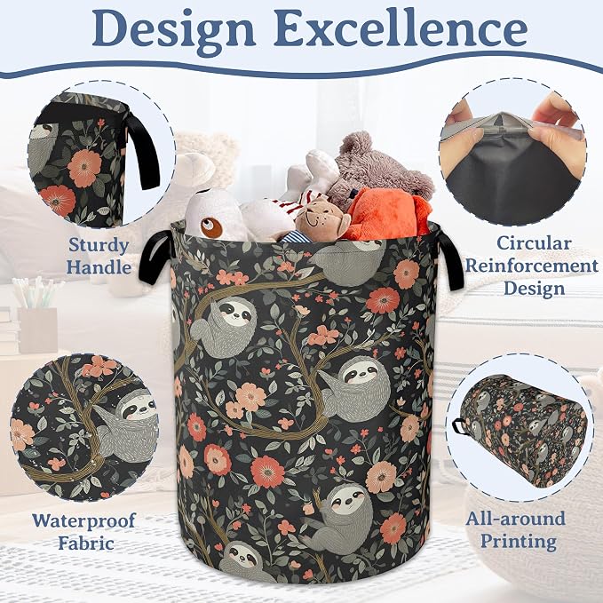 Cute Sloth Laundry Basket, Oxford Cloth Flower Laundry Hamper - Image 4