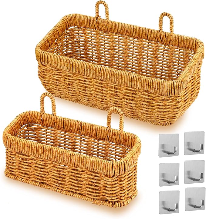 2 pack Wall Hanging Baskets for Storage Square Woven Hanging Basket by RAMFIYN