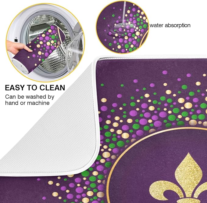 Mardi Gras Holiday Golden Fleur-De-Lis Purple Absorbent Dish Drying Mat - Image 4