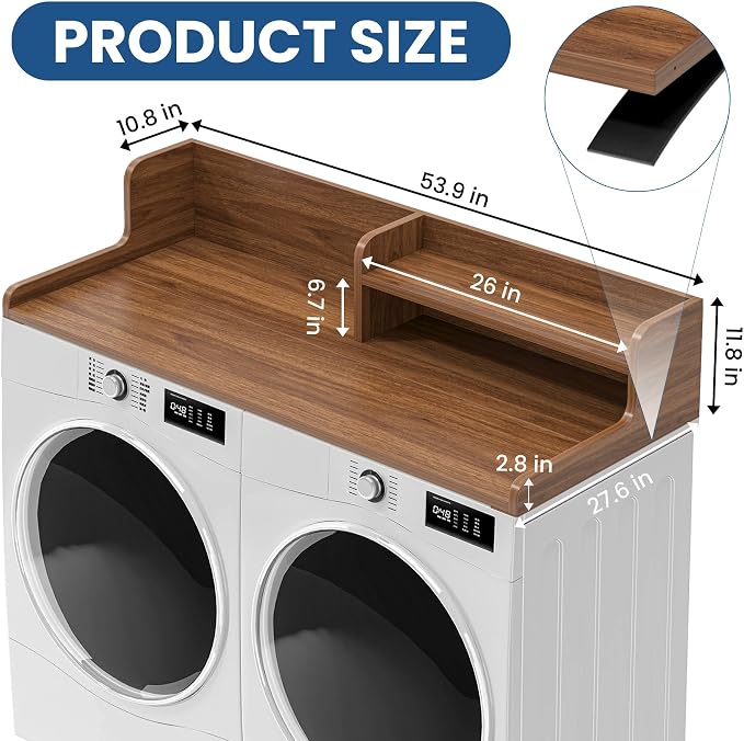 Washer Dryer Countertop with Open Storage Shelf & Raised Edge Guard, Laundry - Image 2