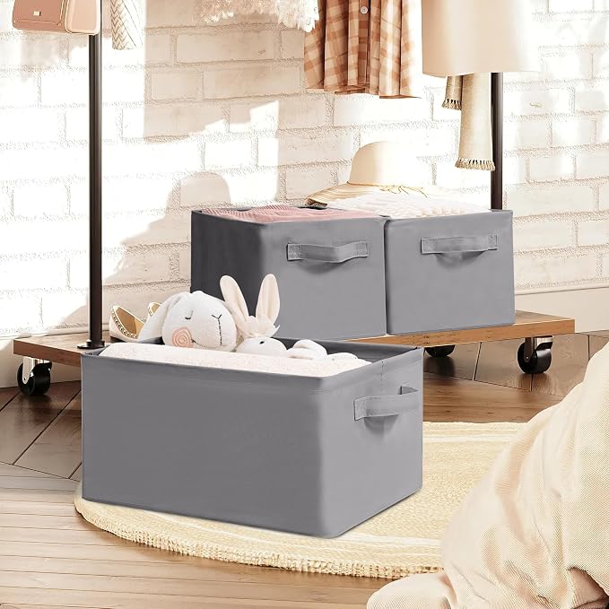 Storage Basket Bins with Metal Frame, Large Collapsible Fabric Storage Baskets - Image 9