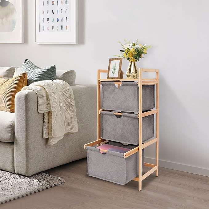 3-Tier Bamboo Hamper w/ 3 Pull Out Drawers, Laundry Room Organization - Image 5