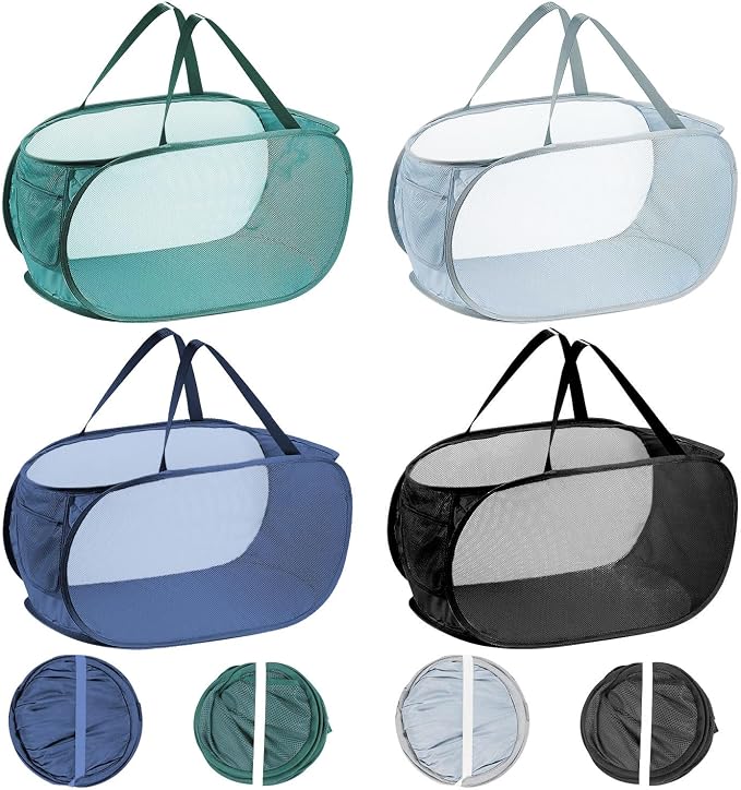 4 PCS Mesh Laundry Hamper, Collapsible Laundry Baskets, 75L Large Foldable by BYETIVE