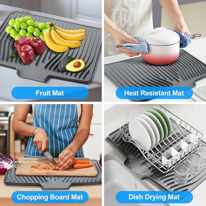 Silicone Dish Drying Mat for Kitchen Countertops and Sinks, 19 x13.7 Inch Non - Image 9