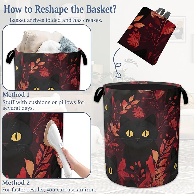 Funny Black Cat Laundry Basket, Foldable Oxford Cloth Leaf Laundry Hamper - Image 6