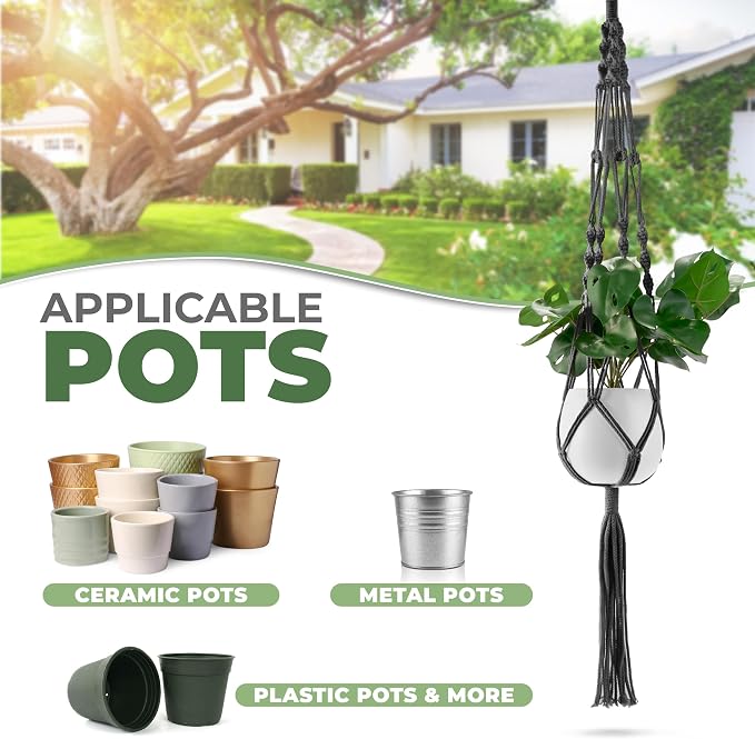 Sorbus Macrame Plant Hanger Indoor Outdoor Hanging Plant Pots Cotton Rope - Image 2