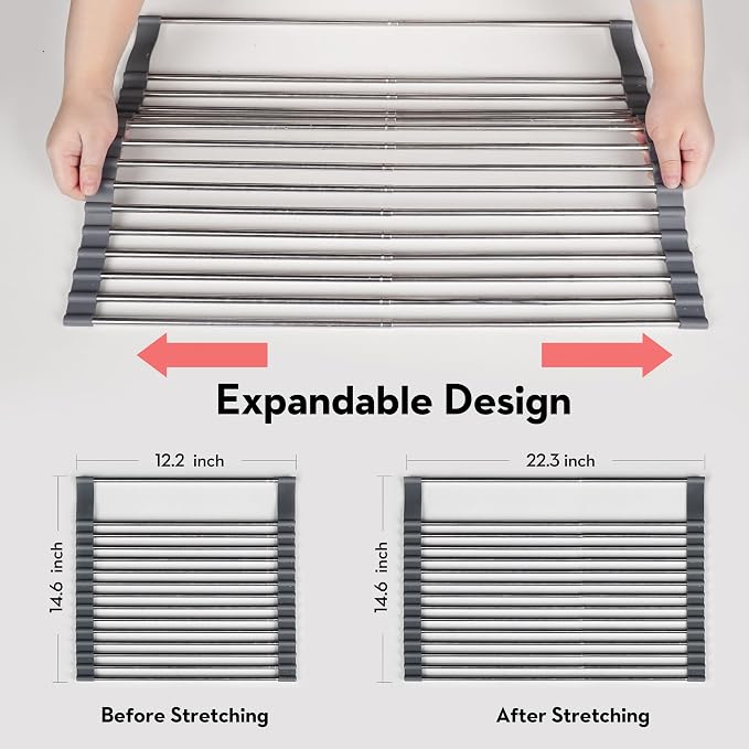 Roll Up Dish Drying Rack Over The Sink, 304 Stainless Stee Dish Drainer - Image 2