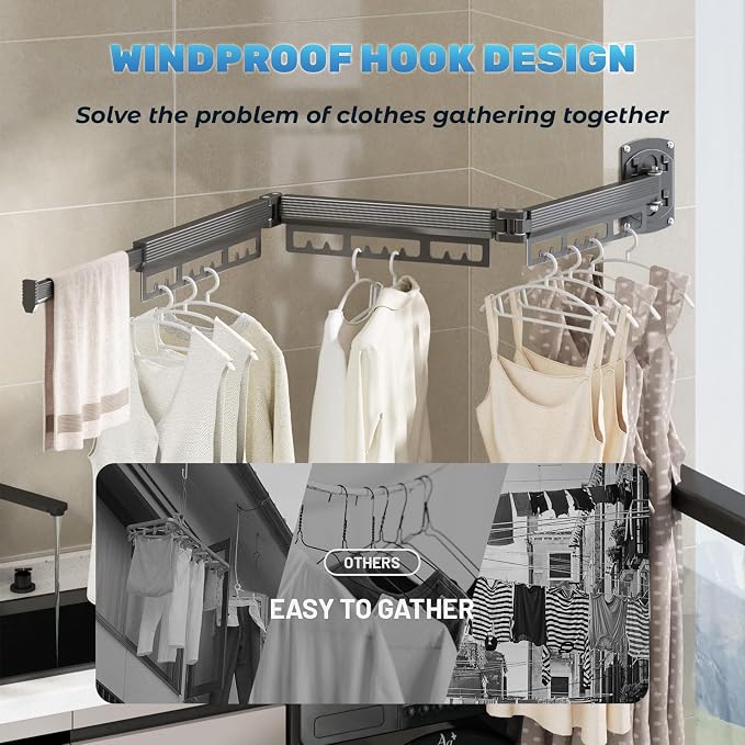 Clothes Drying Rack Wall Mounted, Expandable Drying Rack Clothing, Laundry - Image 4