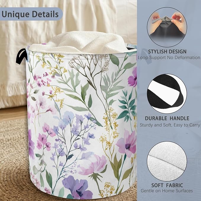 Wildflower Plant Laundry Basket, Botanical Oxford Cloth Laundry Hamper - Image 3