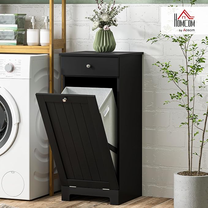 HOMCOM Laundry Cabinet with Removable Basket, Tilt Out Laundry Hamper with - Image 2