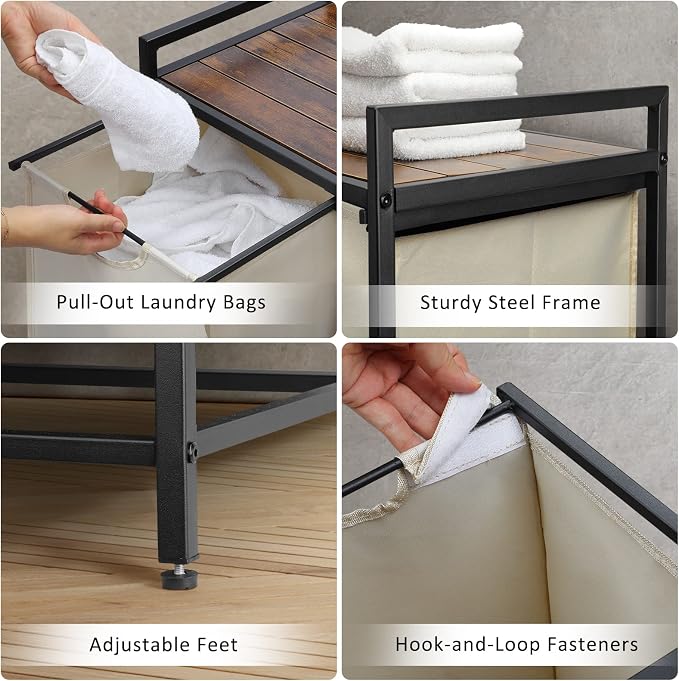 Pull Out Laundry Hamper 3 Compartment Laundry Sorter - Image 4