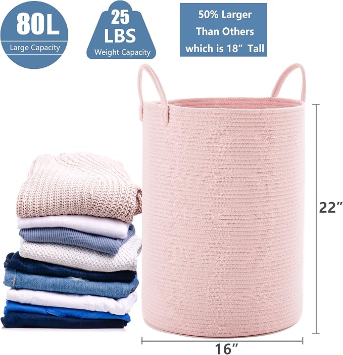 80L Extra Large Pink Hamper Laundry Basket - Image 3