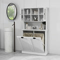 Tall Tilt-Out Double Doors Laundry Cabinet Hamper, Large Pull Out Laundry Room by OQSC