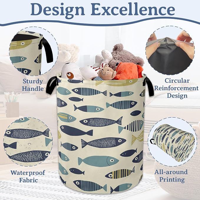 Cute Fish Laundry Basket, Foldable Oxford Cloth Boho Laundry Hamper - Image 4