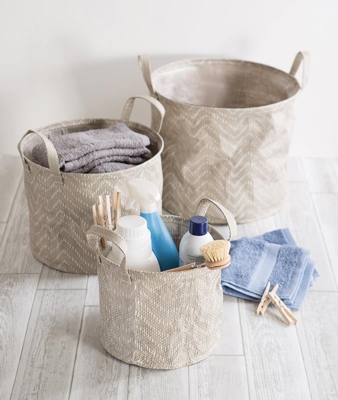 DII Collapsible Waterproof Chevron Laundry, Stone/Cream, 3 Piece - Image 6
