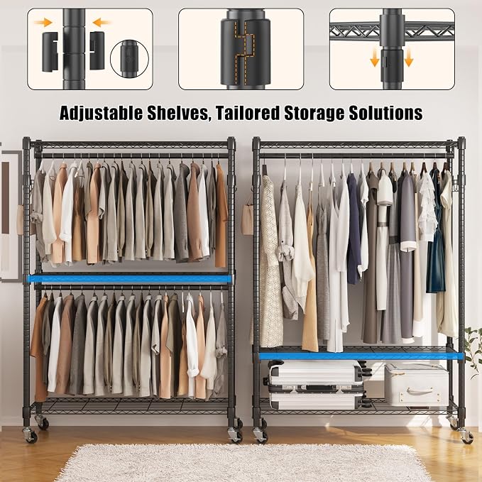 BATHWA Heavy Duty Garment Rack on Wheels, Rolling Clothes Racks - Image 6