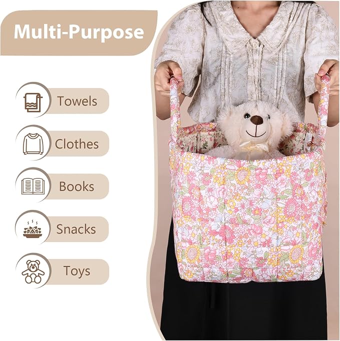 Storage Basket Boho Fabric Large Collapsible Floral Laundry Nursery Hamper - Image 3