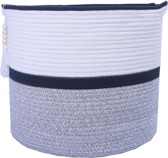 Large Woven Rope Laundry Hamper, Cotton Rope Storage Basket by HXYUANDAHOMEDECORATION