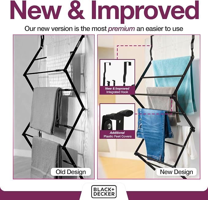 BLACK+DECKER Over The Door Expandable Telescopic Drying Rack, Clothes Organizer - Image 3