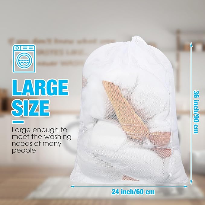 12 Pack 24 x 36 Inches Mesh Laundry Bag large Drawstring Heavy Duty Bag Bulk - Image 2