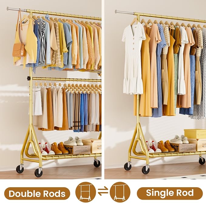 Heavy Duty Clothes Rack for Hanging Clothes, Double Rods Clothing Rack - Image 4