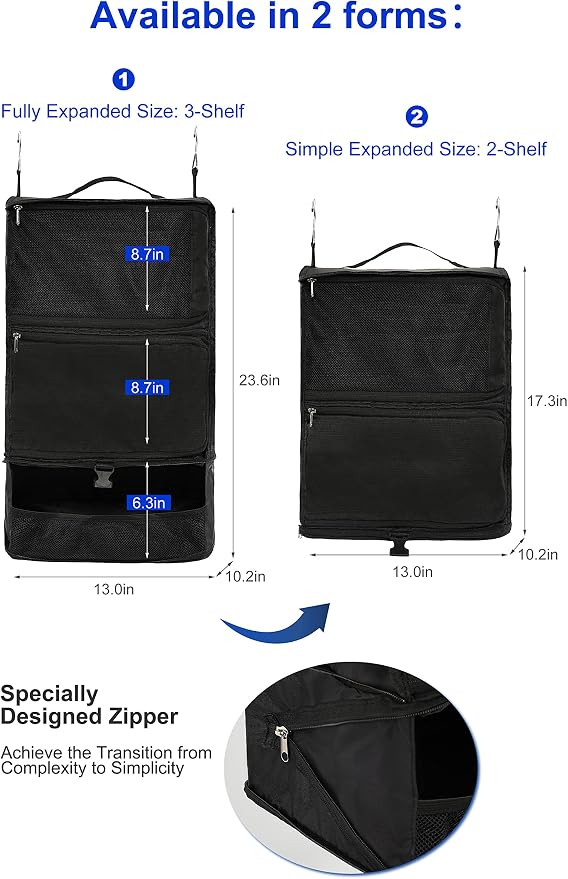 ELEZAY Hanging Packing Cubes Portable Closet 3-Shelf Travel Collapsible - Image 4