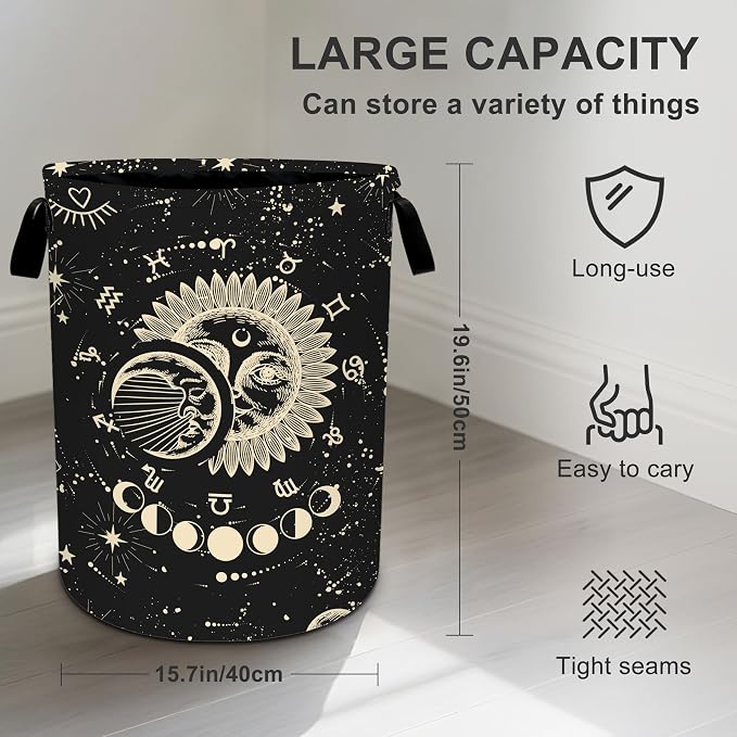 Sun Moon Laundry Basket Storage Bin Foldable Laundry Hamper Clothes Storage - Image 3