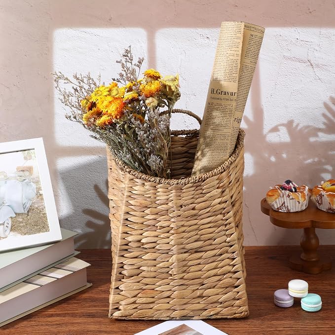 Woven Hanging Basket Water Hyacinth Hanging Wall Basket Portable Wicker - Image 7