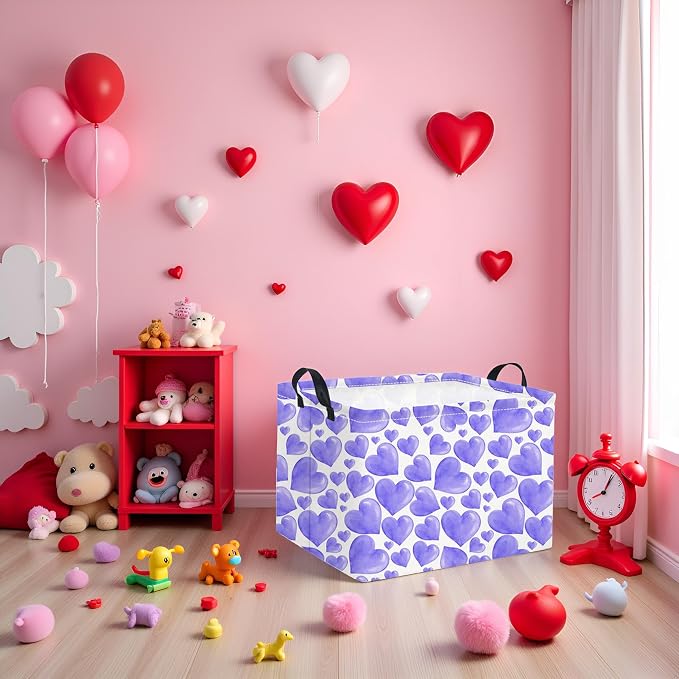HIYAGON Rectangular Valentines Basket Fabric Storage Bin Storage Boxes - Image 5