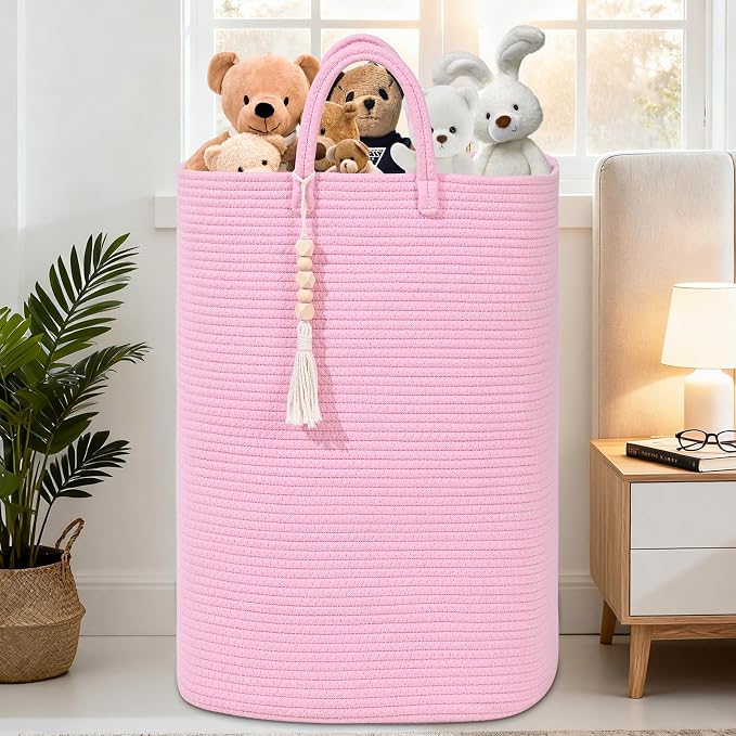 Woven Laundry Basket for Clothes, 65L Large Rectangle Laundry Hampers, Nursery - Image 7