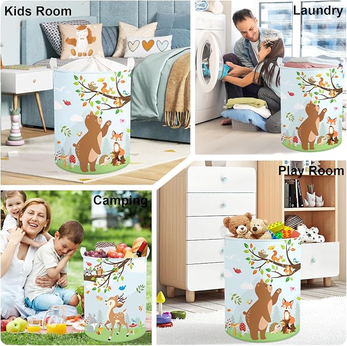 Forest Animals Laundry Hamper Woodland Tree Large Storage Basket Parents - Image 7