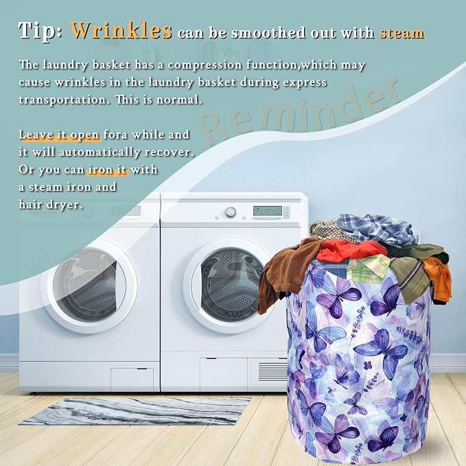 Blue Purple Butterfly Laundry Basket Foldable - Image 7