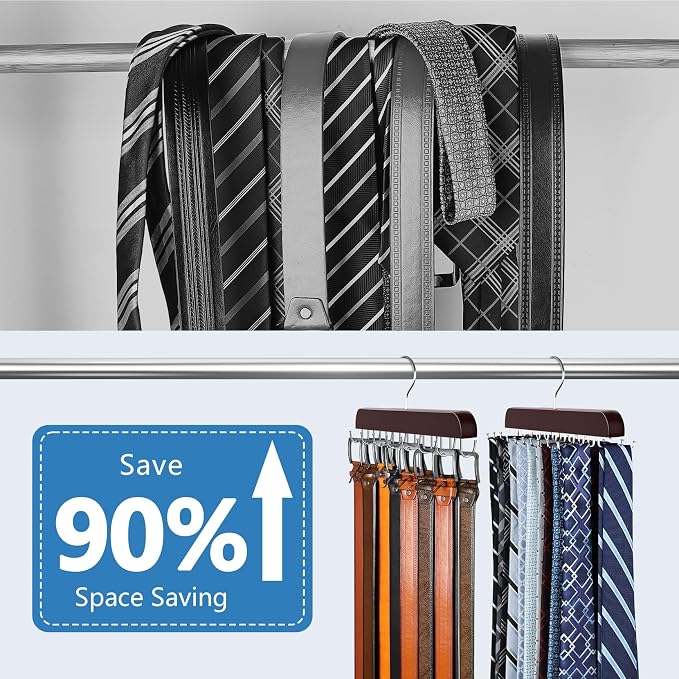 2 Pack Tie Rack & Belt Hanger 2 in 1 Tie Hanger Space Saving Max 42 Belts& 60 - Image 3