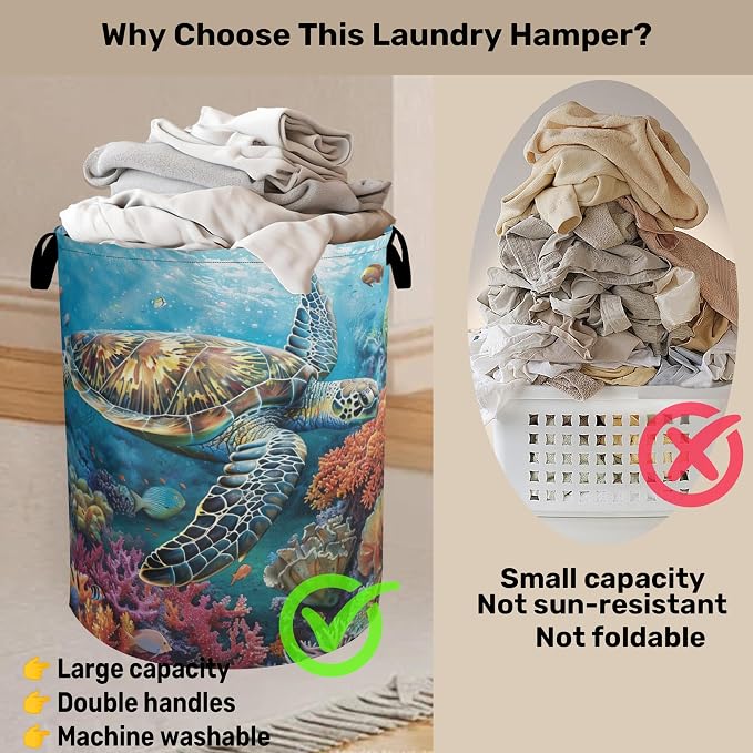 Sea Turtle Foldable Canvas Laundry Basket - Image 3