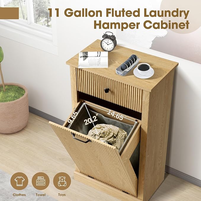 Grepatio Tilt Out Laundry Hamper Cabinet, 11 Gallon Hidden Laundry Hamper - Image 5