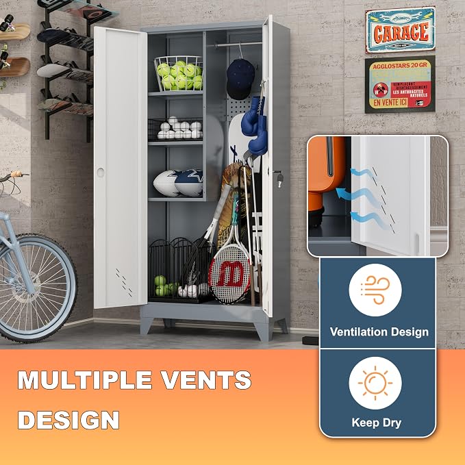 Broom Closet Storage Cabinet, Metal Garage Storage Cabinet - Image 4